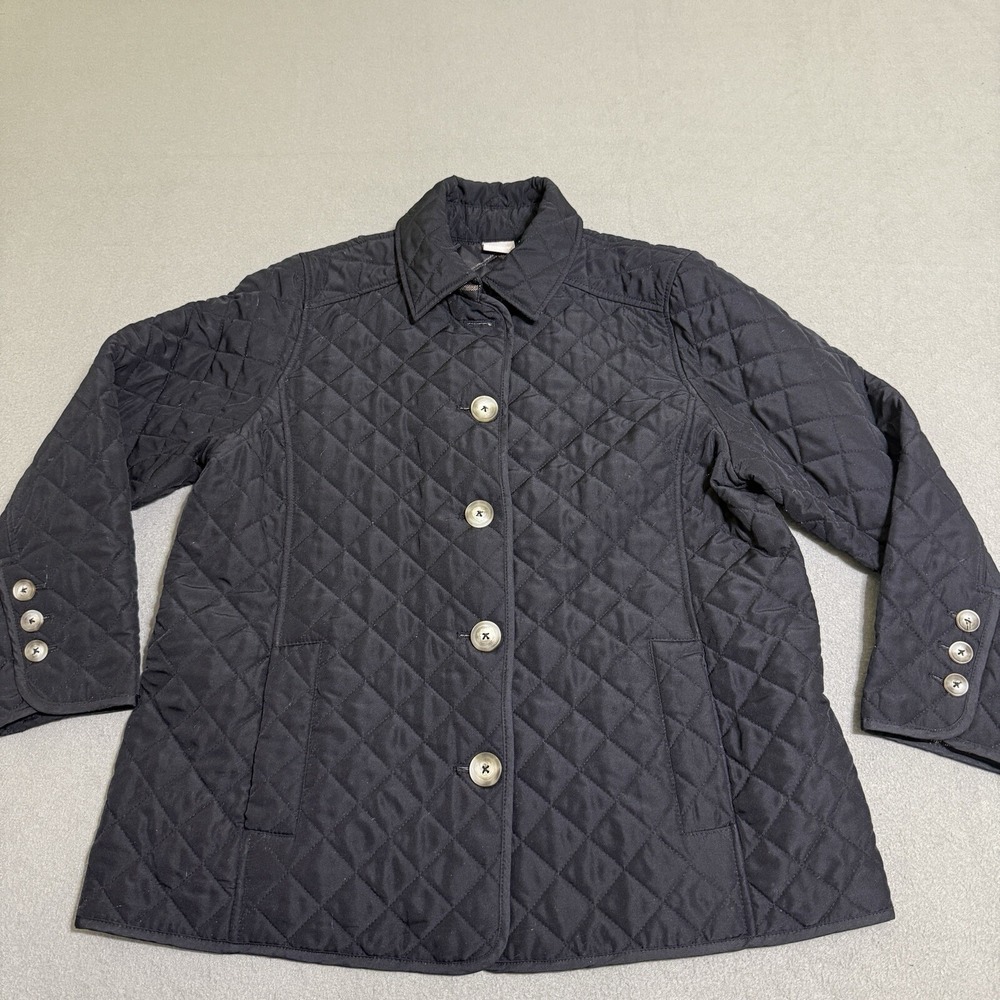 Women's Chore Coat Barn Jacket Black Quilted Sz 12/14P Petite Pockets Ranch